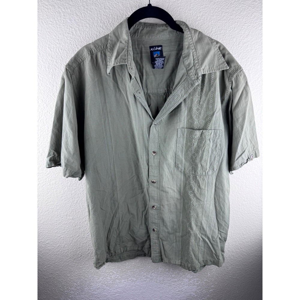 Kuhl‎ Hiking Utility Shirt Mens XL Green Rugged Embroidered Striped Gorpcore